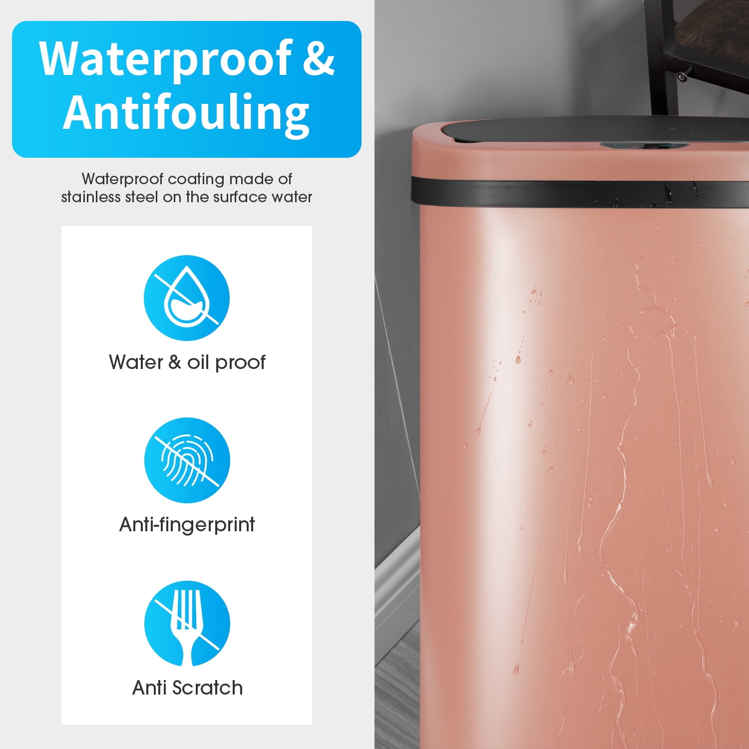 YRLLENSDAN 13 Gallon Touch Free Trash Can with Lid Auto Open, 49L Motion Sensor Kitchen Garbage Can Plastic Dustbin for Kitchen with Anti-Fingerprint Trash Bin for Office Bedroom, Pink 1 Pack