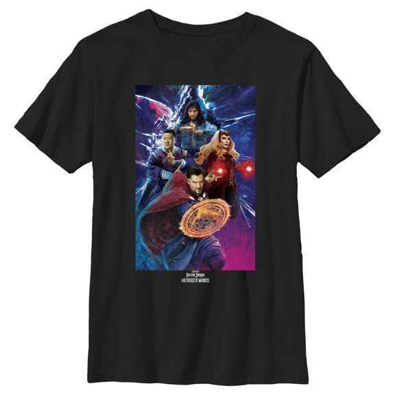 Boy's Marvel Doctor Strange in the Multiverse of Madness Group Poster Graphic Tee Black Medium