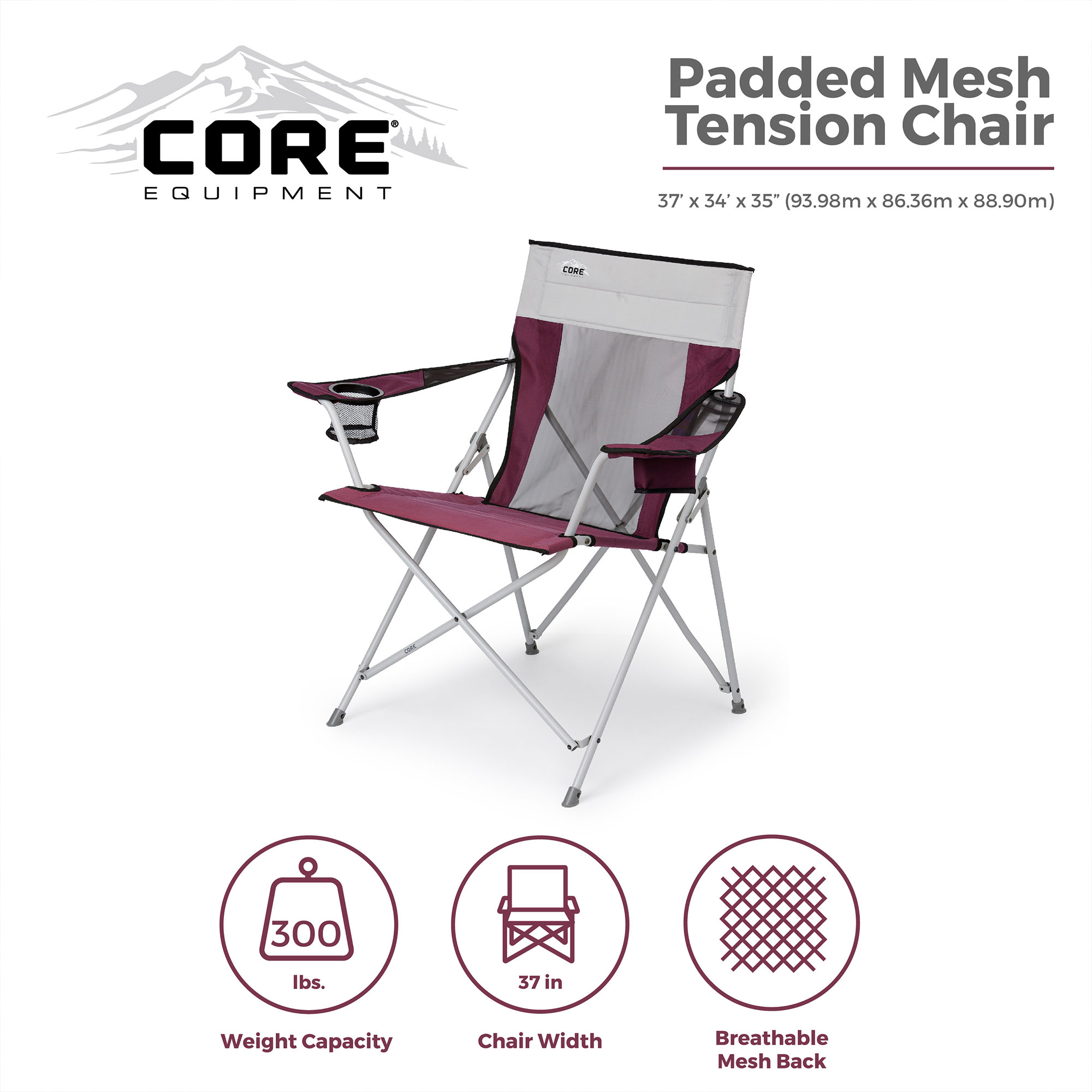 Core Portable Outdoor Camping Folding Chair with Carrying Storage Bag, Wine - image 5 of 6