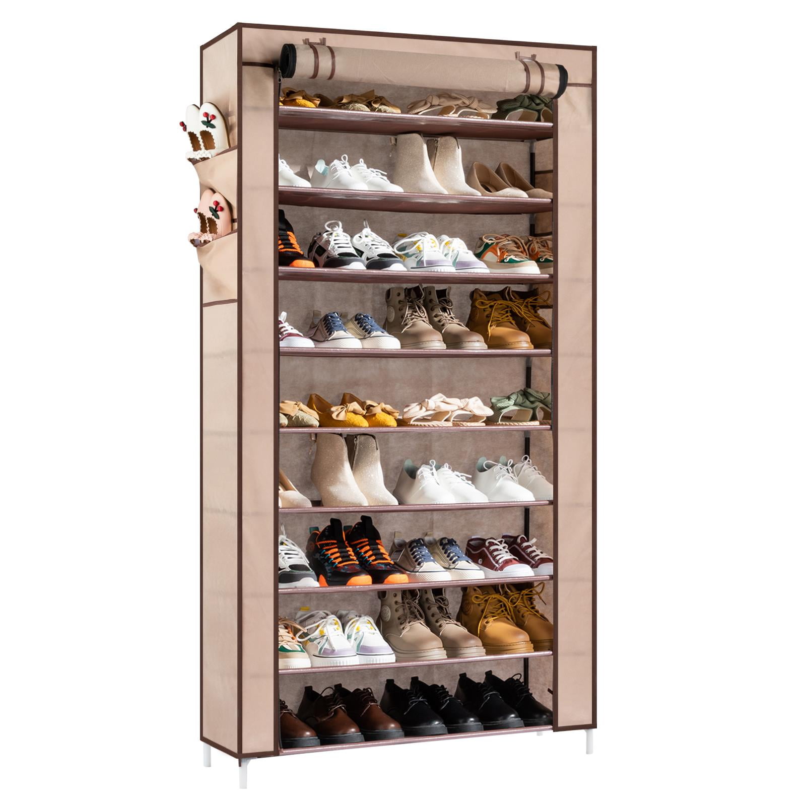 Zimtown 10 Tiers 45 Pairs Shoe Rack Shoe Shelf Shoe Storage Cabinet  Organizer Space Saving Shoes Tower with Non-woven Fabric Cover Closet, Free