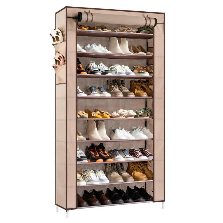 7 Tier Wooden Shoe Rack Tall Storage Shelf Unit Cabinet Organiser
