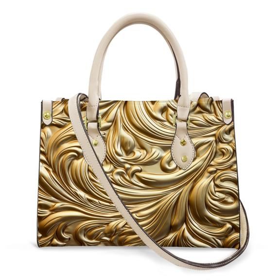 Purse Tote Bag for Women Leather Handbag, Satchel Shoulder Crossbody Top Handle Bags for Work Travel, Gold Metal, WHITE