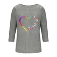 thumbnail image 4 of Sexlip Women's 3/4 Sleeve Ribbed Knit T-Shirts Crewneck Pullover Loose Blouse Heart Print Workout Casual Tee Tops Gray L, 4 of 5