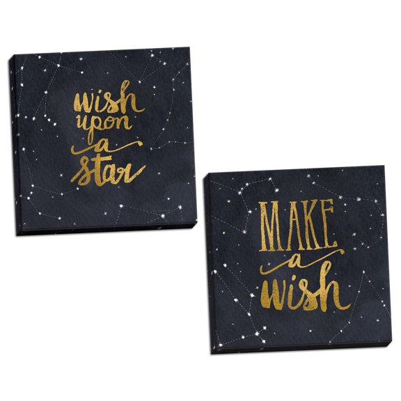 Gango Home Decor Contemporary Starry Words I & II by Sara Zieve Miller (Ready to Hang); Two 16x16in Hand-Stretched Canvases