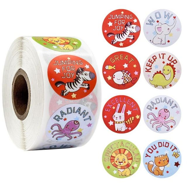 Autocollants de Récompense pour Enfants 1 Po 500 Pcs par Rouleau Design de Dessin Animé Faciles à Transporter Fournitures d'Autocollants d'Incitation pour Enseignants et Mamans