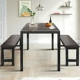 thumbnail image 2 of UHOMEPRO Dining Table Set for 4, Faux Marble Kitchen Table with 1 Table and 2 Brwon Leather Cushion Benches, Dining Room Set for Small Spaces, 2 of 8