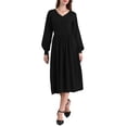 thumbnail image 1 of Vestido de suéter A-Line para mujer INSPIRE CHIC 2025 con cuello en V, manga larga y tejido acanalado, color negro, 1 of 5