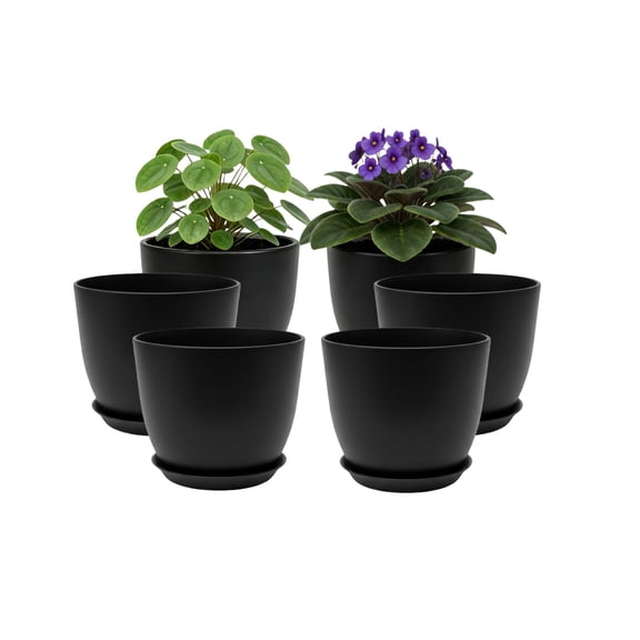 Vanslogreen Plant Pots 8 Inch Set of 6, Flower Pots with Drainage Holes and Saucer, Plastic Garden Planters for Indoor & Outdoor Plants