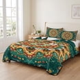 thumbnail image 2 of Twin Quilt Set 68''x86'', Boho Flower Lightweight Summer Bedspread Coverlet Set with 2 Pillow Shams, Yellow Green Bohemian Colorful Medallion Breathable All Season Quilt Bedding for Dorm/Bedroom, 2 of 9