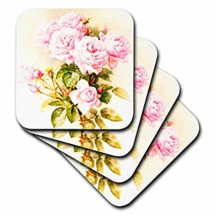 Britannia Rose Antique - 3dRose Paul de Longpre - shabby chic vintage pink roses - sun-faded antique flowers fine art - girly floral, Soft Coasters, set of 4