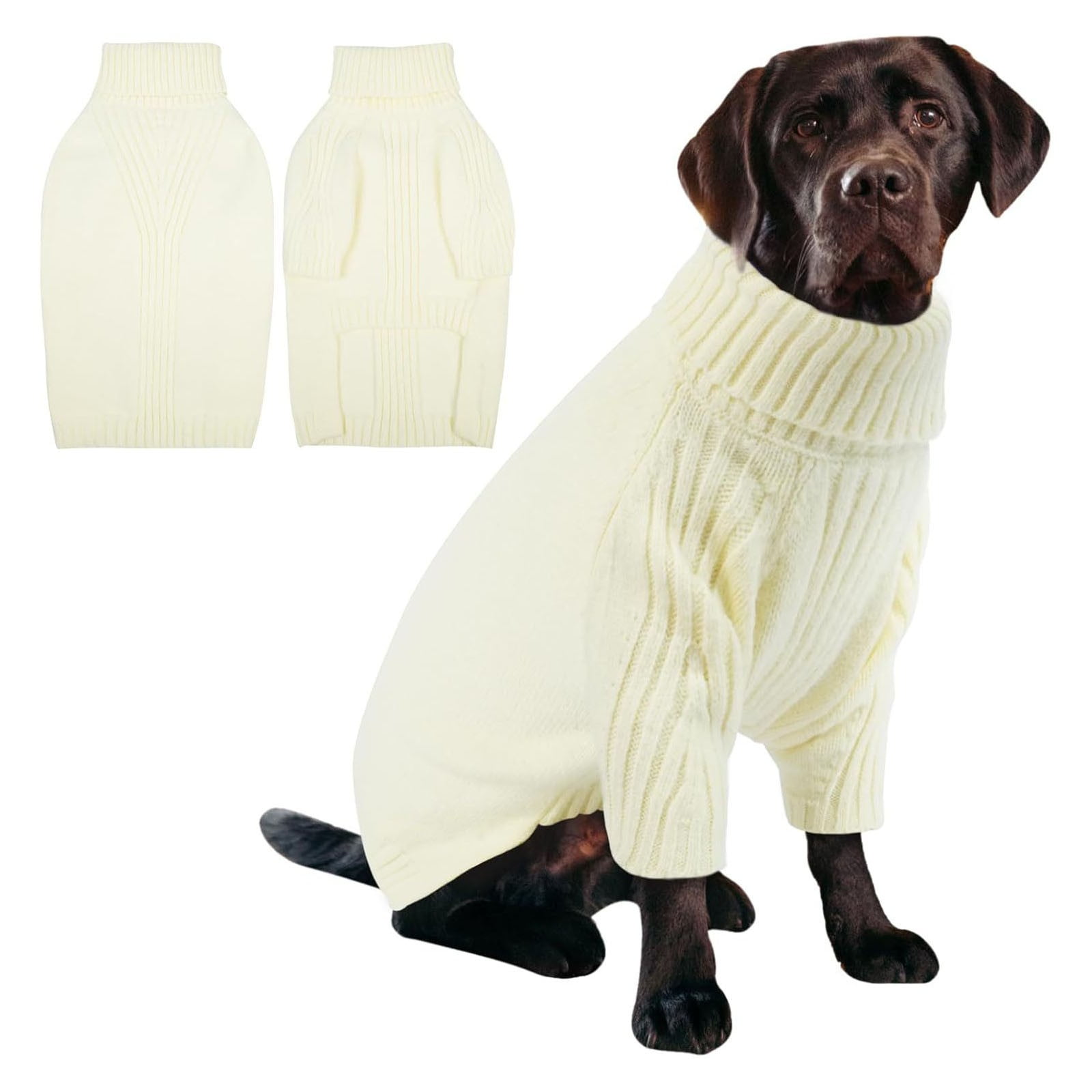 Qyaukm Dog Sweater,1Pc Thermal Knit Big Dog Sweater,Pet Turtleneck Doggy Sweatshirt for Extra Large Dogs Boy Girl,Stretchy Large Dogs Cold Weather Outfit Pitbull Clothes, Black L