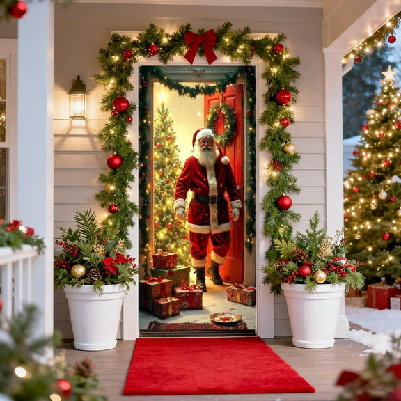 YZEGDCH Christmas Door Cover, Christmas Fabric Front Door Banner, Outdoor Indoor Home Party Decoration Supplies, On End of Year!