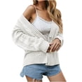 thumbnail image 2 of jtjvou V-neck Button Contrasting Knitted Cardigan Jacket Long Sleeved Lightweight Casual Outerwear Comfortable Stylish Knitted Jacket for Daily Wear White S, 2 of 9
