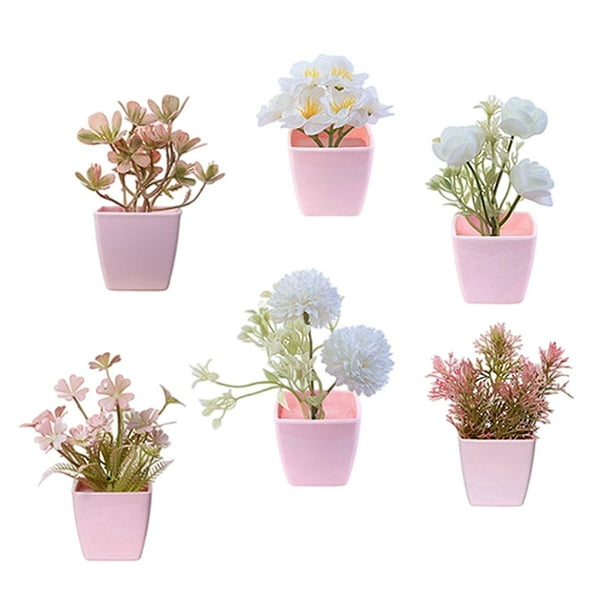 6 piezas de flores artificiales en maceta, mini plantas rústicas en maceta. Estilo A