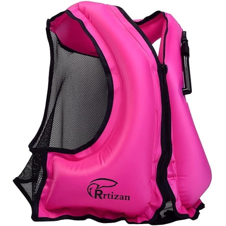 Adults Inflatable Swim Vest, Portable Snorkel Vest for Women, Buoyancy Aid Jackets, Pink, L/XL