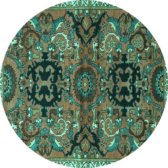 Ahgly Company Machine Washable Indoor Round Persian Turquoise Blue Traditional Area Rugs, 6' Round