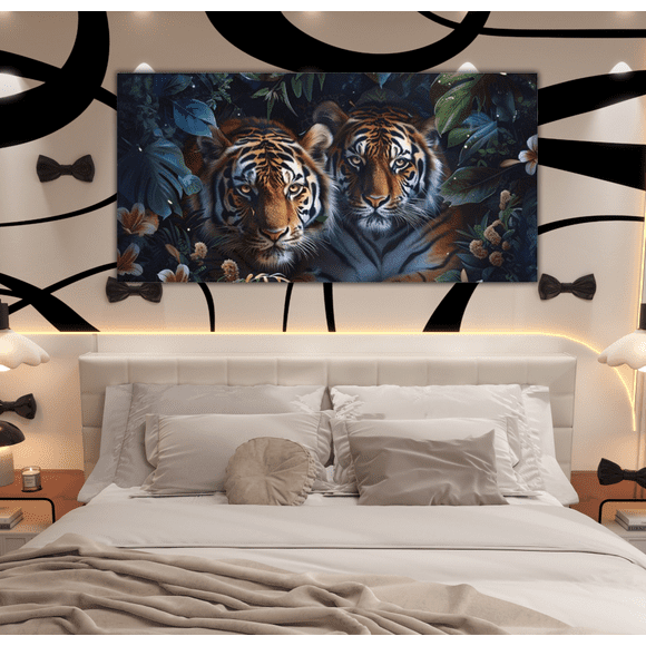 Erosebridal Wild Tigers Paintings Wall Decor Bathroom, Tropical Palm Tree Leaves Wall Hanging Decor for Living Room 58x29, Safari Animal Wall Decor for Kitchen 58x29, Luxury Bedroom Decorative