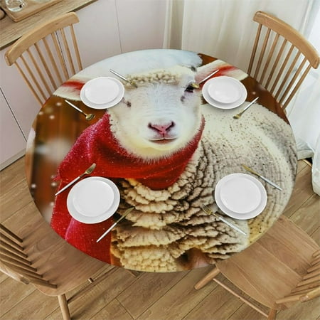 

BCIIG Sheep Christmas Outfit Round Table Cover Stain Resistant Indoor Outdoor Kitchen Dining Party 100% Polyester Washable Decoration for Picnic Camping Wedding 54 -58