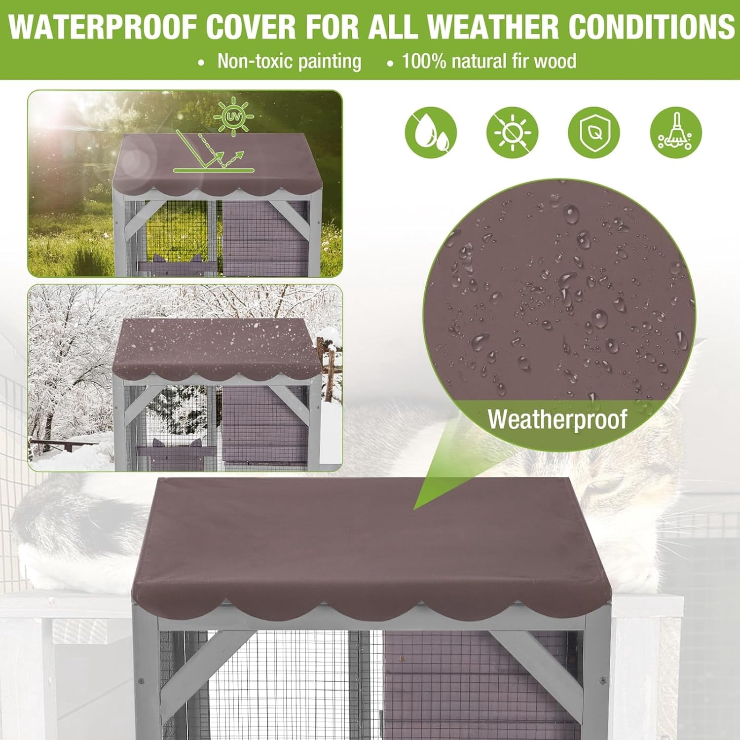 MEDEHOO Cat House Outdoor Catio for Cat Enclosure on Wheels 62.5" Large Kitty Shelter with Waterproof Cover,Indoor Cat Cage with Resting Room,Platforms