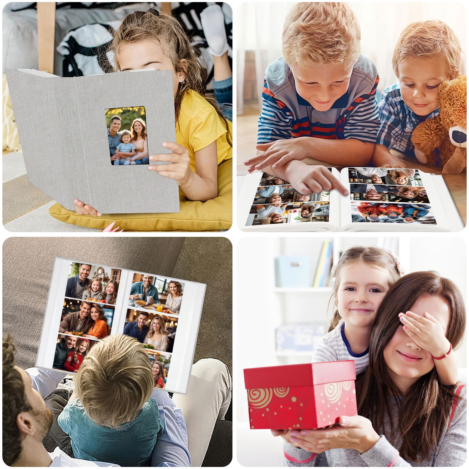 4x6 Photo Album Holds 300 Pictures, Linen Cover with Front Window, Large Capacity Slip-in Picture Album for Weddings, Kids, Travel, Anniversaries, and Family Baby Photos, Gray