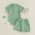 thumbnail image 4 of CAICJ98 Baby Boy Summer Outfits Button Short Sleeve Polo Shirts Romper Casual Shorts Set Infant Newborn Clothes (Green,0-3 Months), 4 of 6