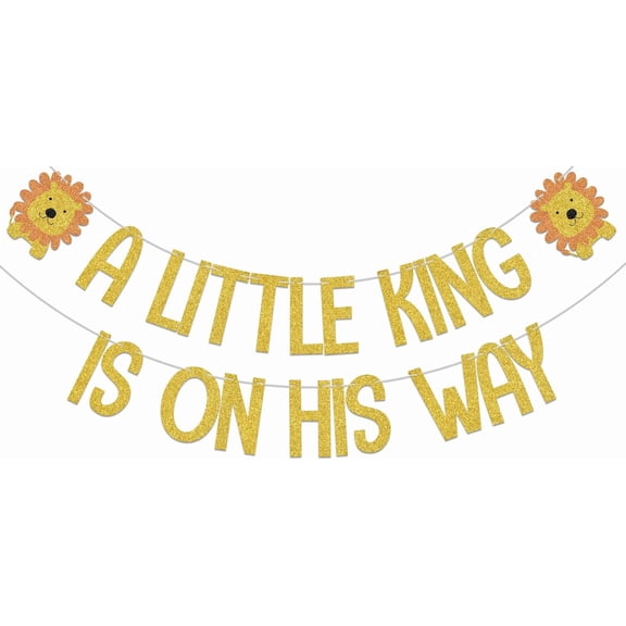 A Little King is on His Way Banner - Lion King Baby Shower Birthday Party Decorations Gold Black & Orange Double-Sided