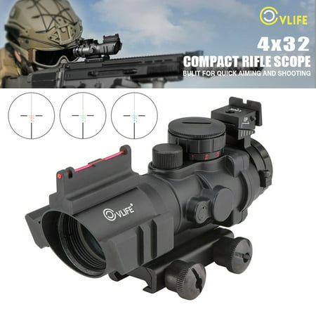 Cvlife 4X32 Tactical Rifle Scope Tri-illuminated Rapid Range + Fiber Optic (Best Fixed Power Tactical Scope)