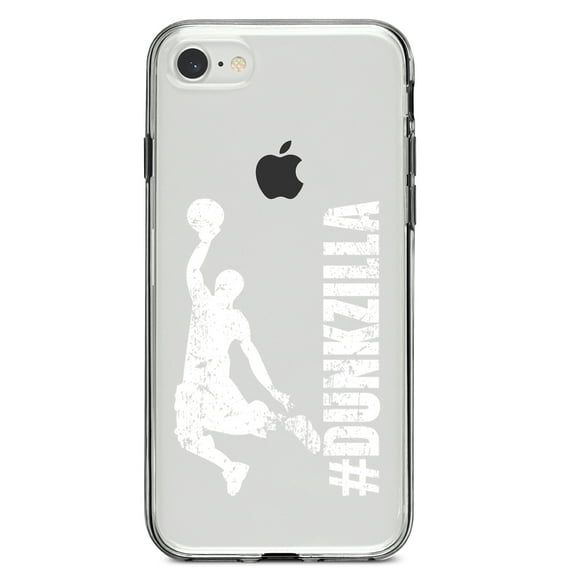 DistinctInk Clear Shockproof Hybrid Case for iPhone 7 8 SE (2020 Model) 4.7" Screen TPU Bumper Acrylic Back Tempered Glass Screen Protector - #Dunkzilla Dunk Basketball