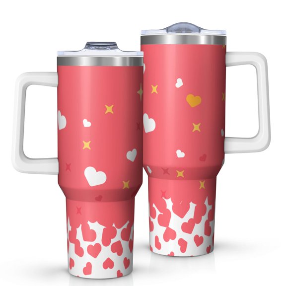 40oz Tumbler with Handle and Straw, Vacuum Insulated Stainless Steel Travel Mug, Fits Car Cup Holder, Love Romantic Valentine Print