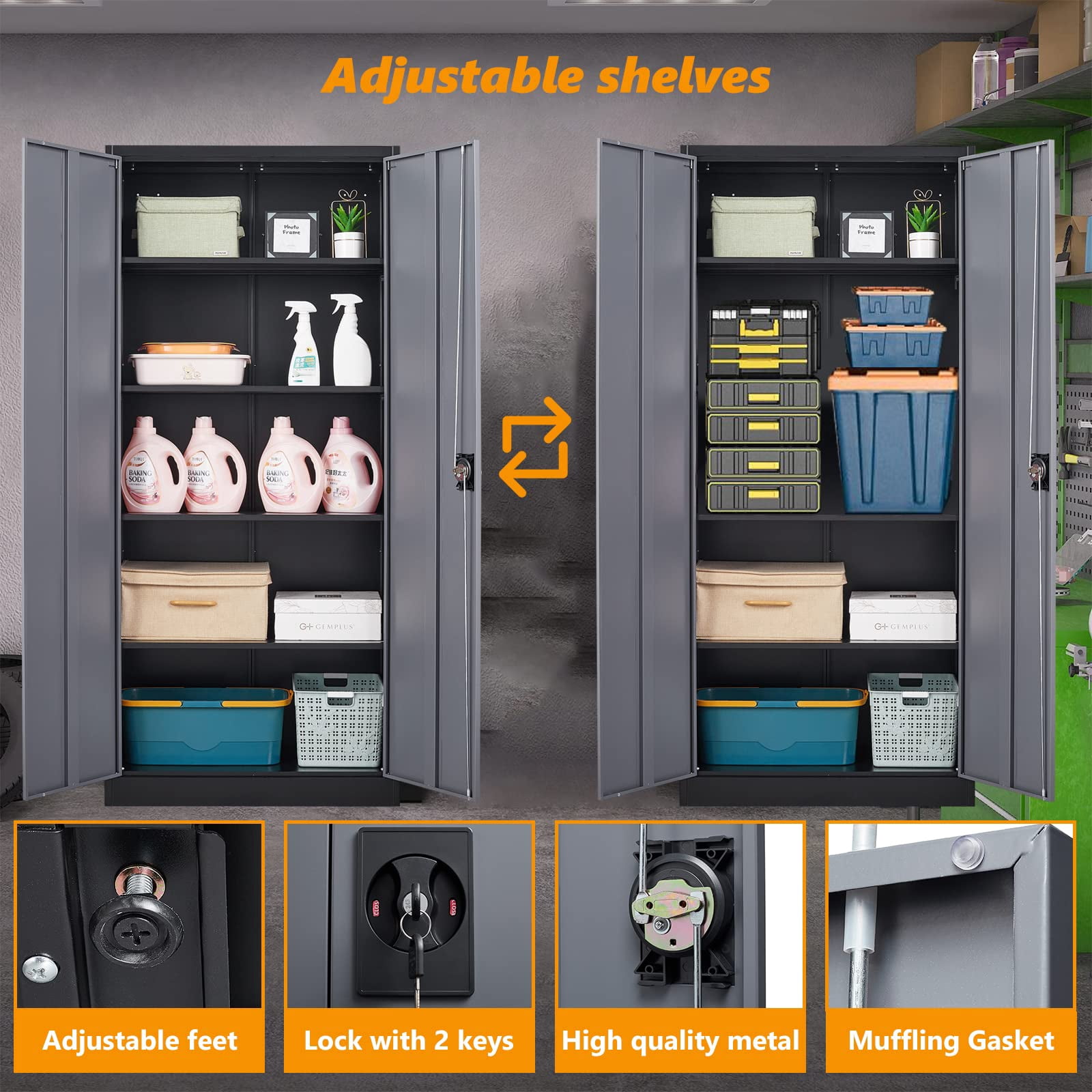 STANI Metal Storage Cabinet with Lock Door, 71" Adjustable Shelf Steel Lockers for Office, Home,Garage Utility Tool Cabinet