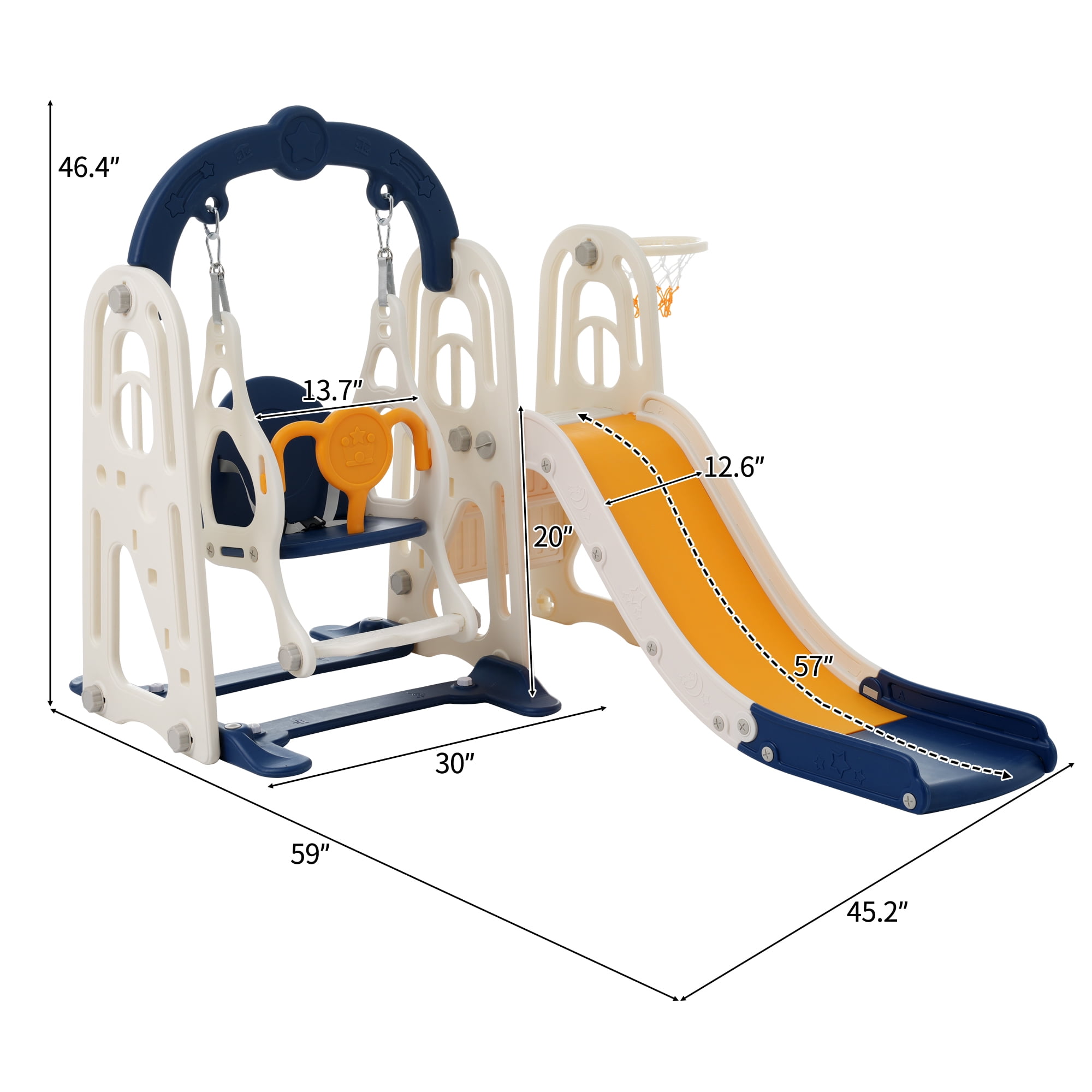Toddler Slide and Swing Set 3 in 1,Kids Playground Climber Slide Playset with Basketball Hoop,Alphabet Themed Slide, Freestanding Combination for Babies
