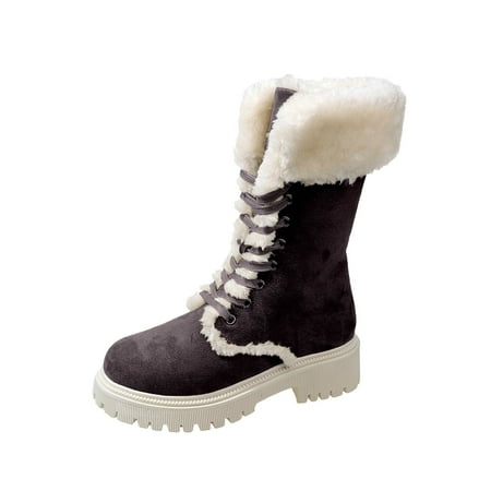Sexlip Women s Winter Plus Size Boots Warm Faux Fur Lined Lace Up Ankle Boots Suede Platform Snow Boots Comfortable Outdoor Shoes Dark Gray 40
