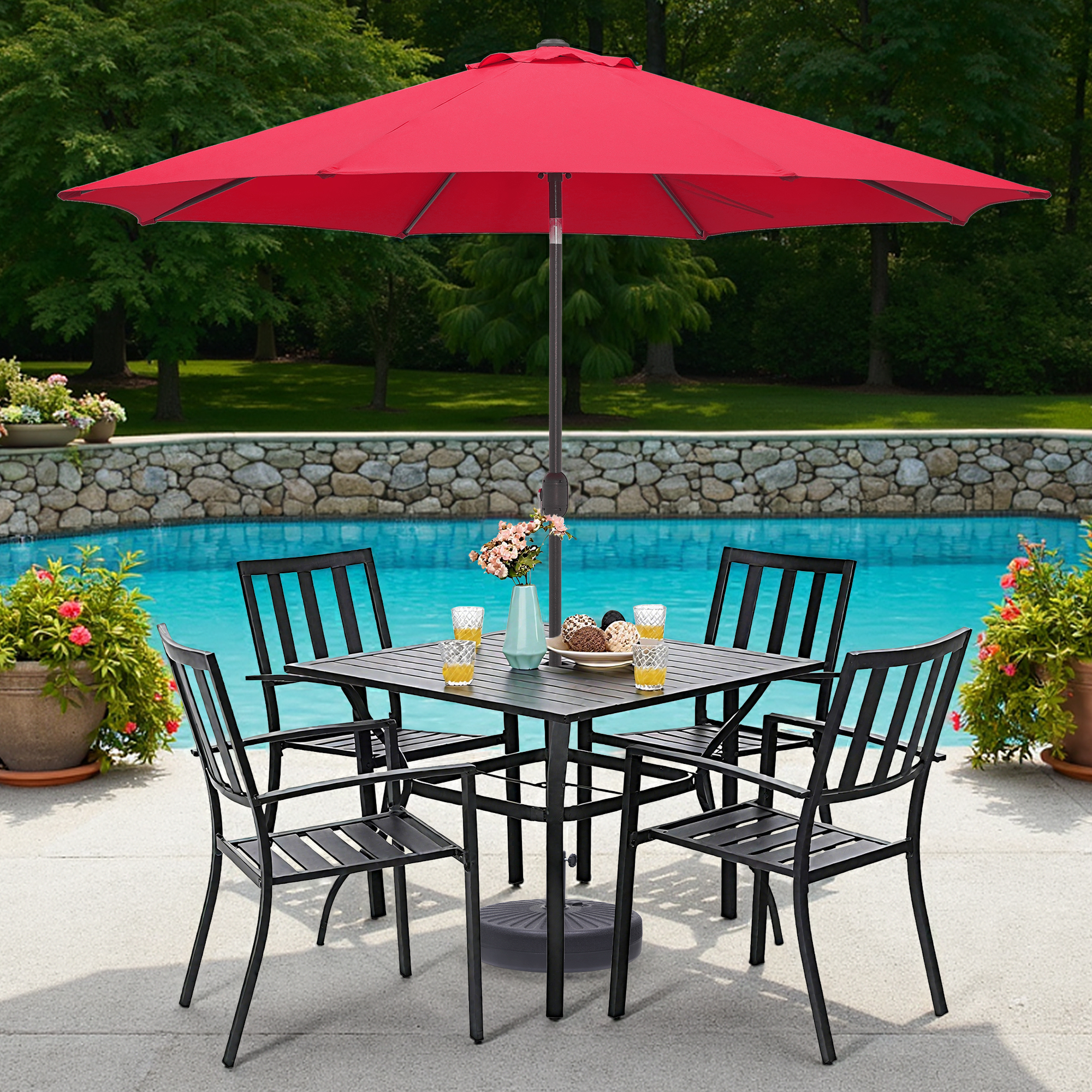 Abble Outdoor 10ft Patio Umbrella with Crank and Tilt - Red