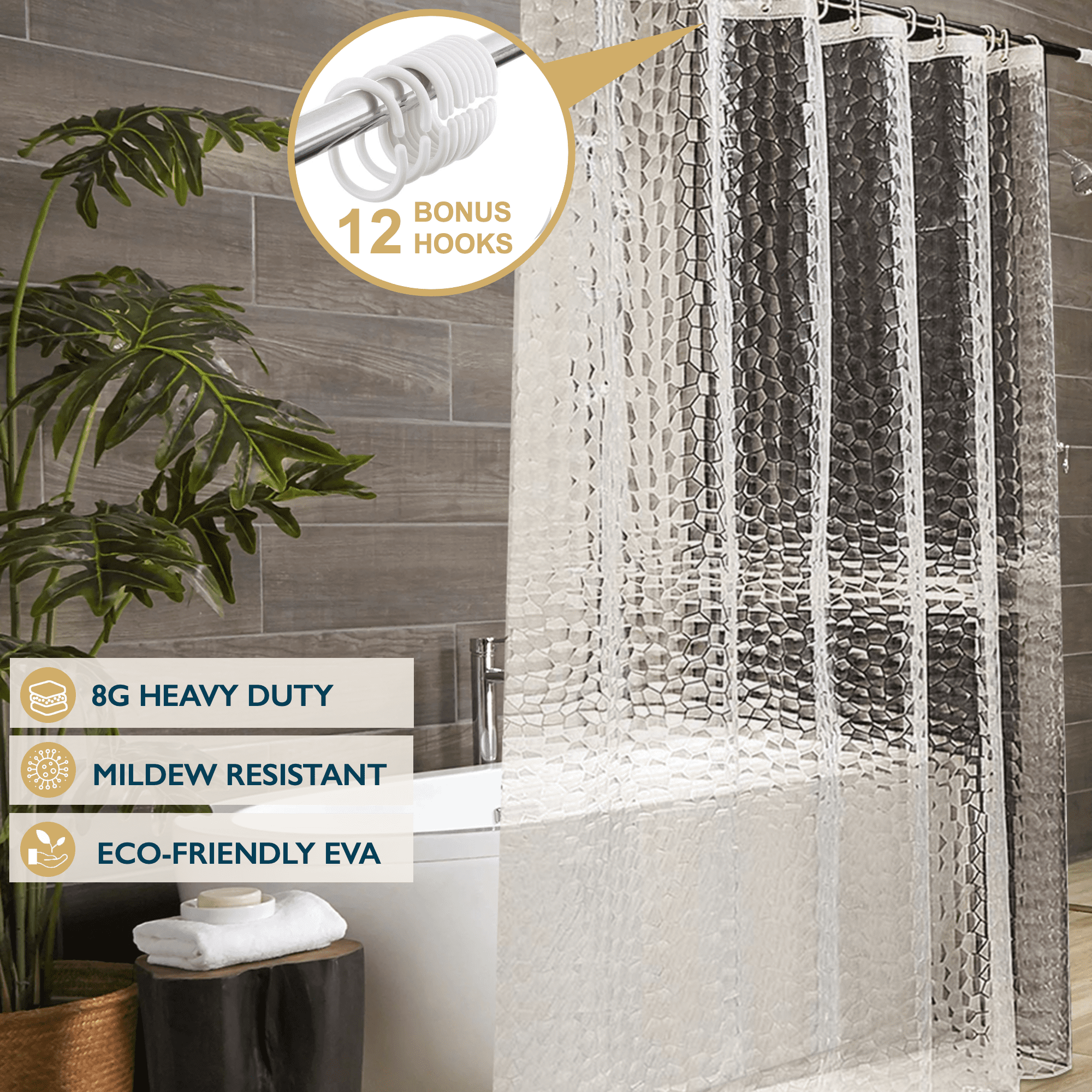 ComfiTime Clear Shower Curtain Liner 8G HeavyDuty Mildew/Mold