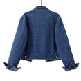 thumbnail image 3 of Tqcoqu Women's Lapel Distressed Washed Cropped Denim Jacket,Long Sleeve Button Down Trucker Coat,2026 Spring Fall Trendy Clothes,Dark Blue Women's S-XXL, 3 of 7
