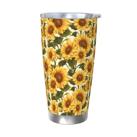 

Uemuo Romantic Elegant Sunflower Print Travel Coffee Mug 20oz Double-walled Car Cup Stainless Steel Insulated Tumbler Leak-proof Travel Cup Reusable Straw Car Cup-Without Straw