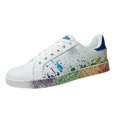 

Women Men Flat Sneakers Lace-up Colorful Graffiti PU Flats Couple Walking Shoes 35