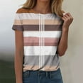 thumbnail image 2 of DeHolifer Women's T-Shirts Summer Trendy Strip Printed Crewneck Short Sleeve Tee Tops Lightweight T-Shirts Khaki 2XL, 2 of 4