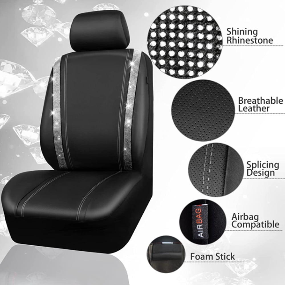 Ametoys Car Cover Set, Universal Shining Diamond Seat Covers with