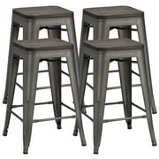 SMILEMART SMILE MART 4pcs of 24" Counter/Bar Stool with Wooden Seat for Indoor/Outdoor