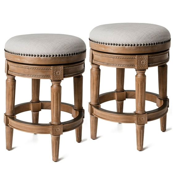 Open Box Maven Lane Pullman Bar Stool, Weathered Oak, Counter Height (2 Pack)