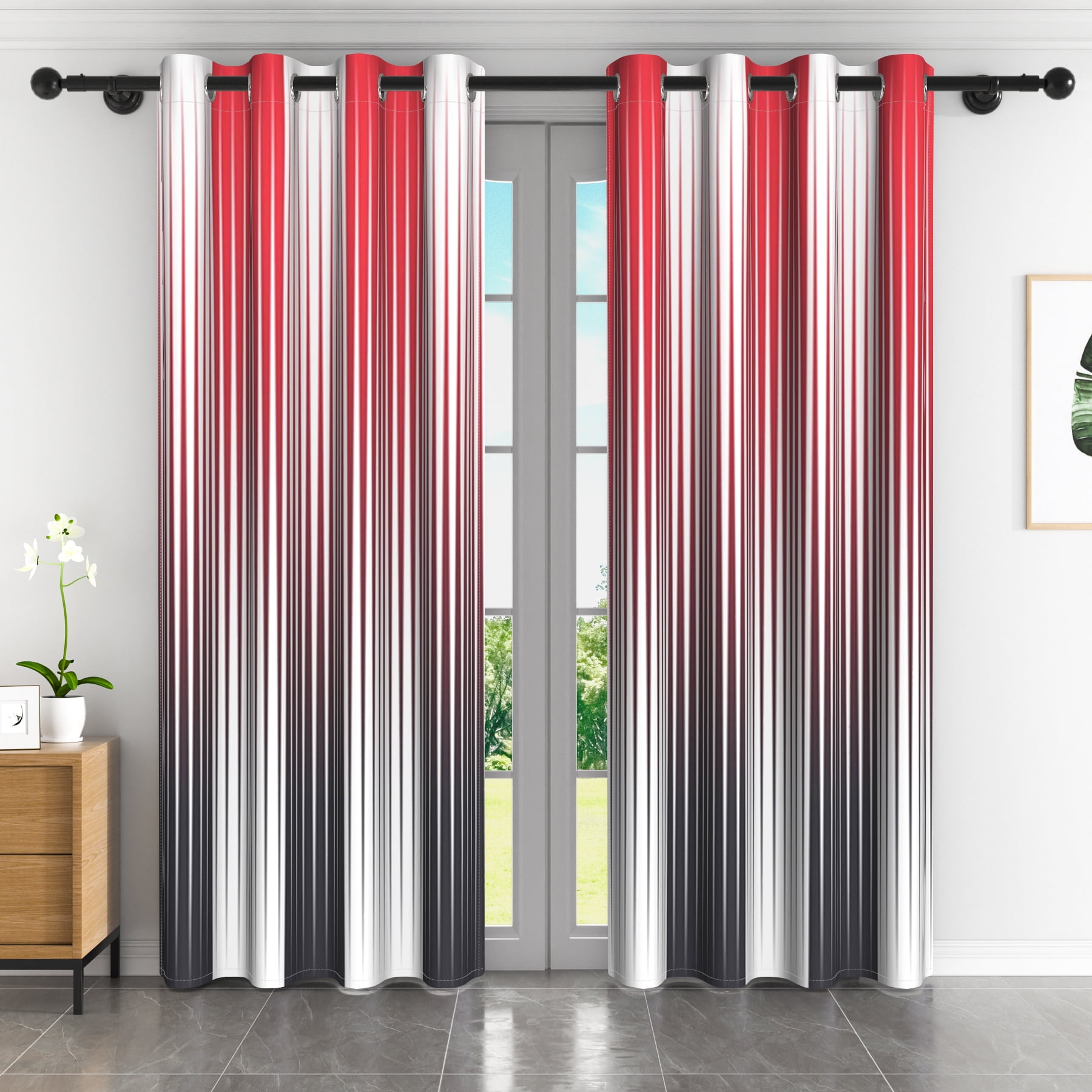 Lfeey Blackout Curtains 63 inches long, Striped Printed Curtains for Bedroom, Insulated Lined, 42x63 inches, Red and Black, 2 Panels