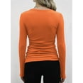 thumbnail image 3 of Womens Ribbed Long Sleeve Crewneck Casual Slim Basic Shirts Fitted Knit Tops Orange Color XL, 3 of 5