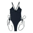 thumbnail image 4 of One Piece Swimsuits for Women's Plunge Side Tie Monokini Bathing Suit Sexy Lace up Criss Cross Strappy Swimwear, 4 of 5