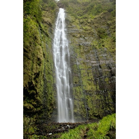 Hawaii Maui A waterfall in Kipahulu with lush foliage