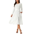 thumbnail image 2 of INSPIRE CHIC Outfit Women's Crewneck Long Sleeve Tie Waist Midi Casual Dress with Pockets L White, 2 of 4