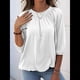 thumbnail image 5 of Camiseta de Cuello Redondo para Mujer, Blusa de Algodón de Media , Mangas 3/4, Informal, Holgada, Plisada, Básica. M, 5 of 7