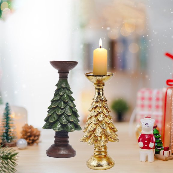 Gold Taper Candle Holders,Vintage Pine Tree Candle Stand Decorative Candlestick for Christmas Holiday Wedding Party Mantle Fireplace Dining Room Table Centerpieces Decor