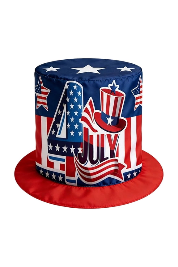 Patriotic Top Hat for 4th of July Independence Day, Uncle Sam Red White and Blue Stars Stripes Party Hat, Lightweight Cloth American Flag Cap for Adults