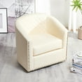 thumbnail image 6 of 29" Wide Tufted Faux Leather Swivel Barrel Chair, PU Leather Modern Upholstered Accent Chairs with Nailhead Trim, Small Armchair for Living Room Bedroom, Cream, 6 of 13